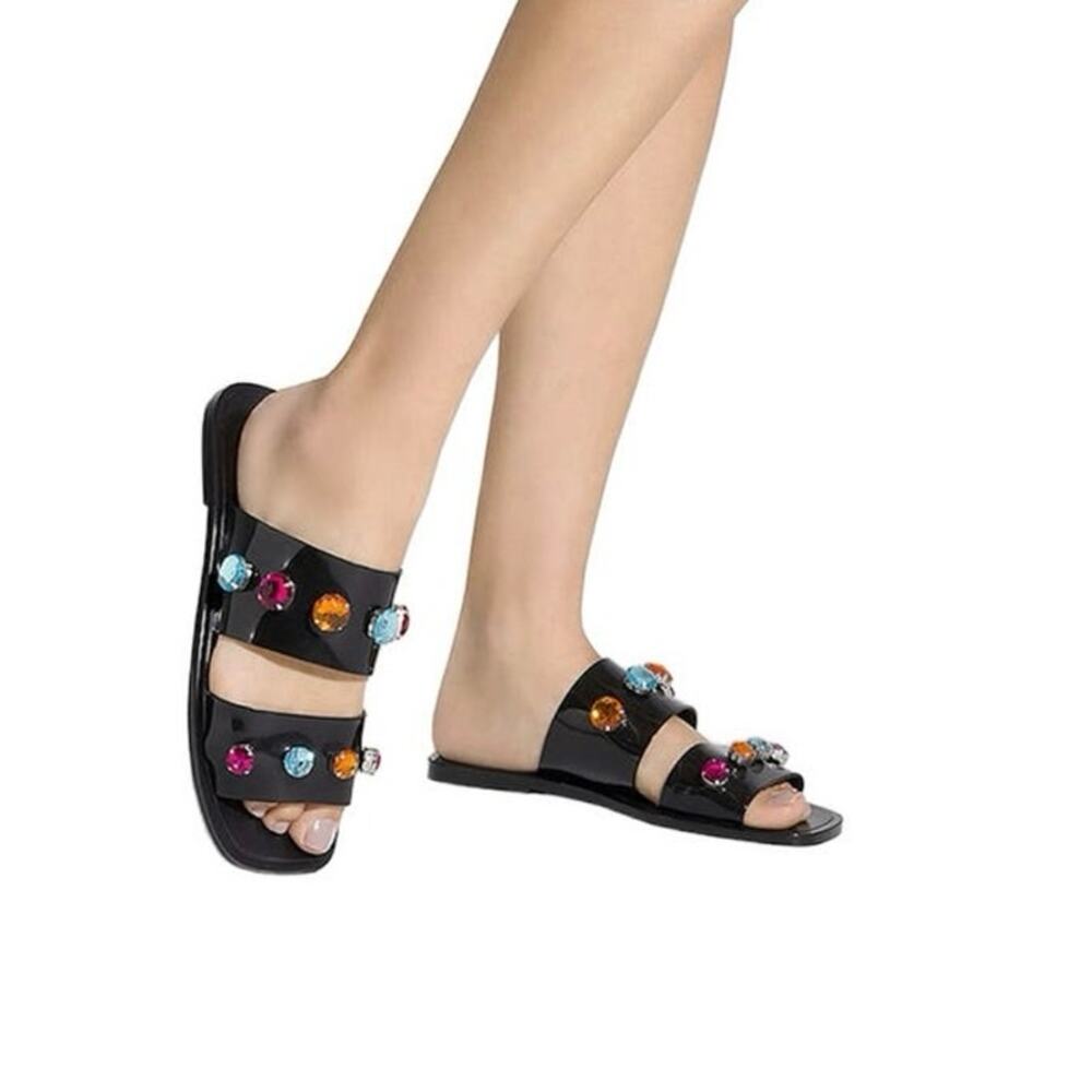 Schutz Lizzie Crystal PVC slip on slide sandal NEW size 8B